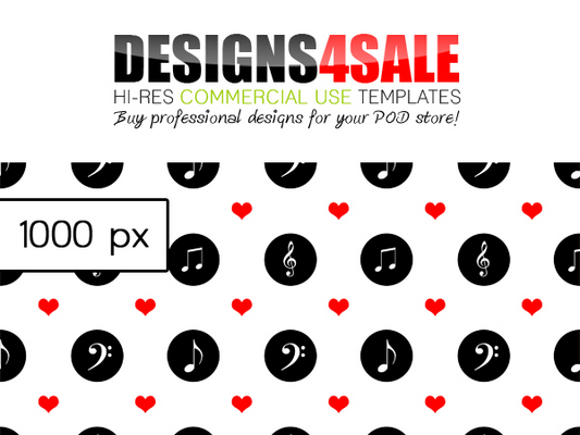 Product picture Musical Notes Black With Red Hearts Pattern For Sale